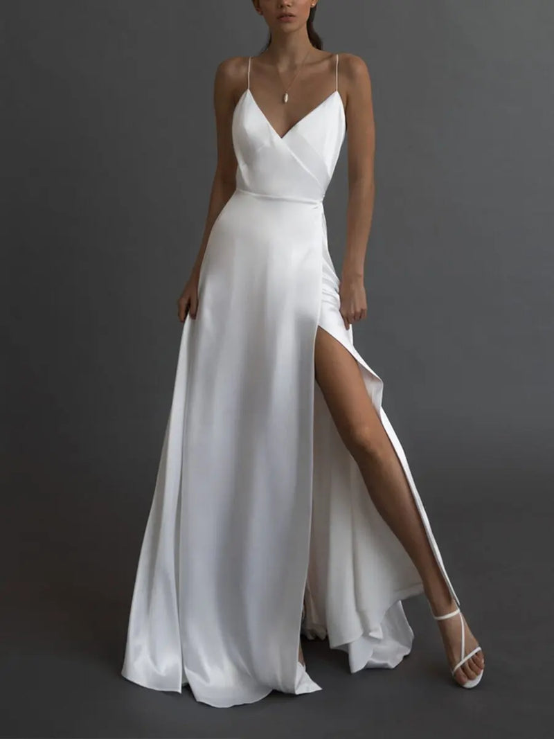 White sleeveless V-neck Long Dress