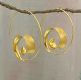 Indian Spiral Lotus Flower Surya Leaf Heart Earrings - Hoop Earrings