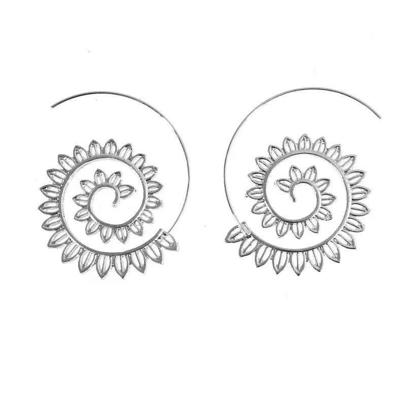 Indian Spiral Lotus Flower Surya Leaf Heart Earrings - Hoop Earrings