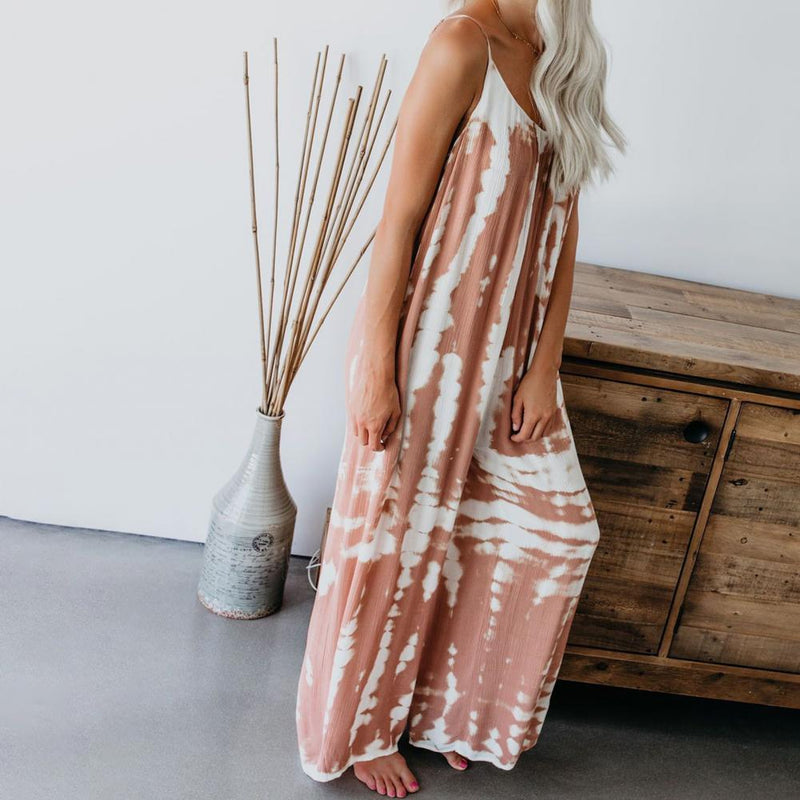 Tie Dye Stripe Print Wide Leg Sling Suspender Romper