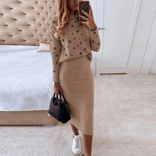 Casual Turtleneck Slim Pencil Skirt Set