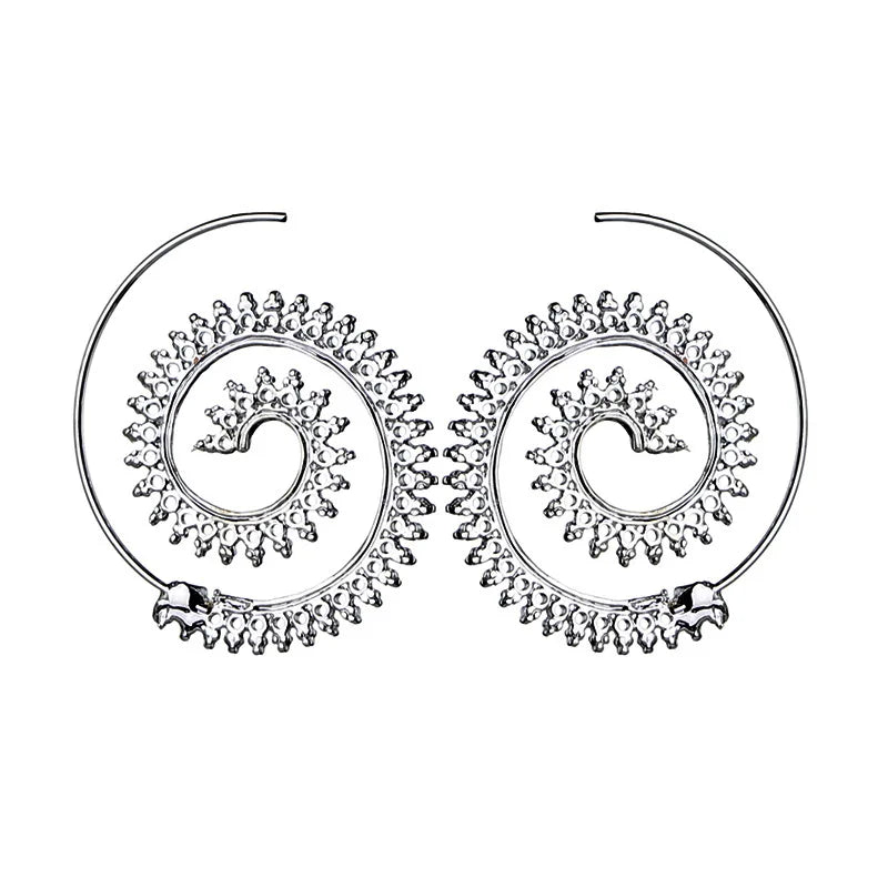 Indian Spiral Lotus Flower Surya Leaf Heart Earrings - Hoop Earrings