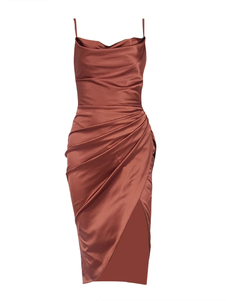 NewAsia Satin Spaghetti Strap Ruched Dress