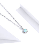 925 Sterling Silver White Opal Sun Pendant Necklace