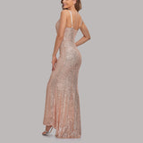 Sequins Wrap Ruched Sleeveless Cami Evening Dress