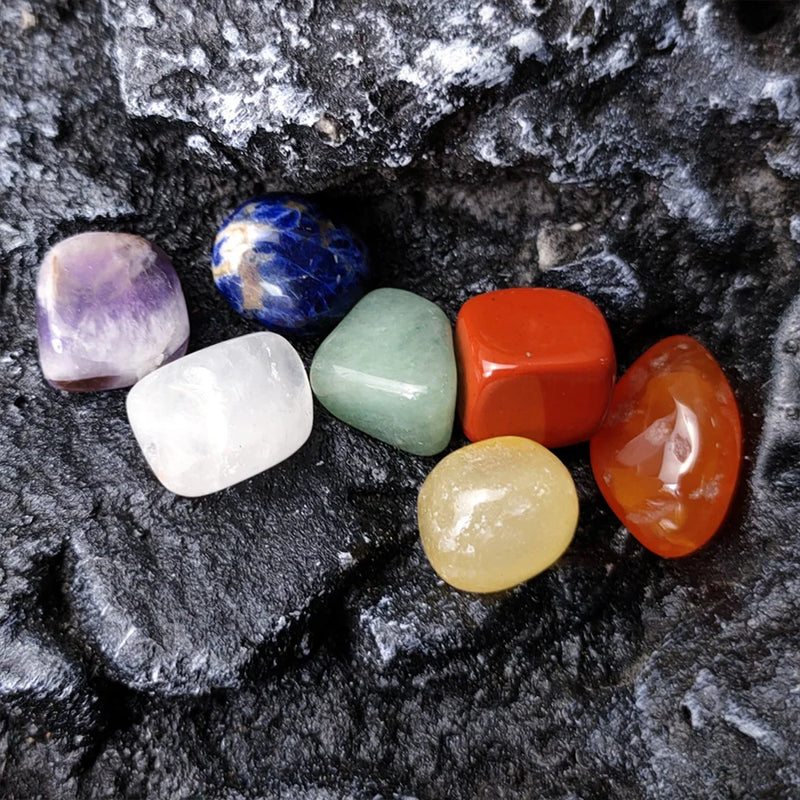 Seven Chakra Hexagonal Column Point Wand Natural Crystal Power Healing Stone Set