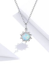 925 Sterling Silver White Opal Sun Pendant Necklace