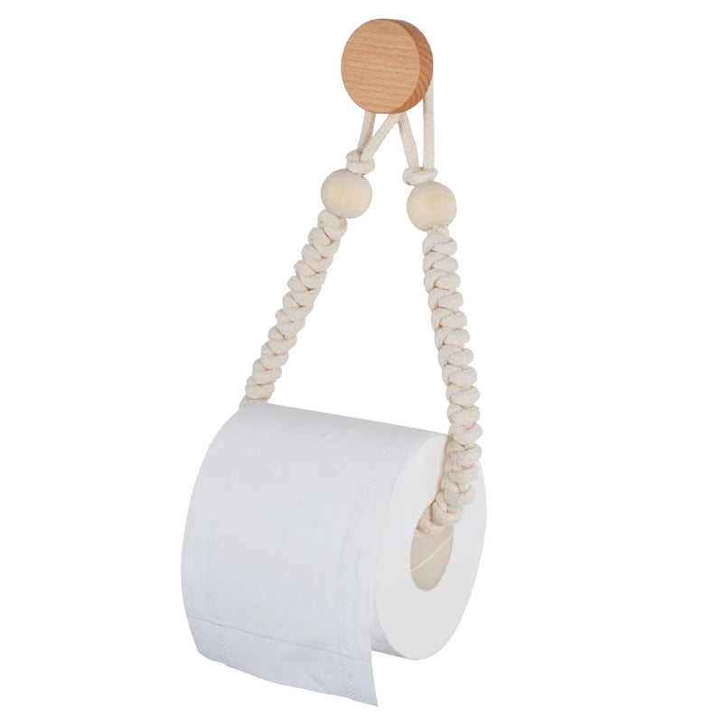 Nail-Free Rope and Wood Hook Paper or Hand Towel Holder