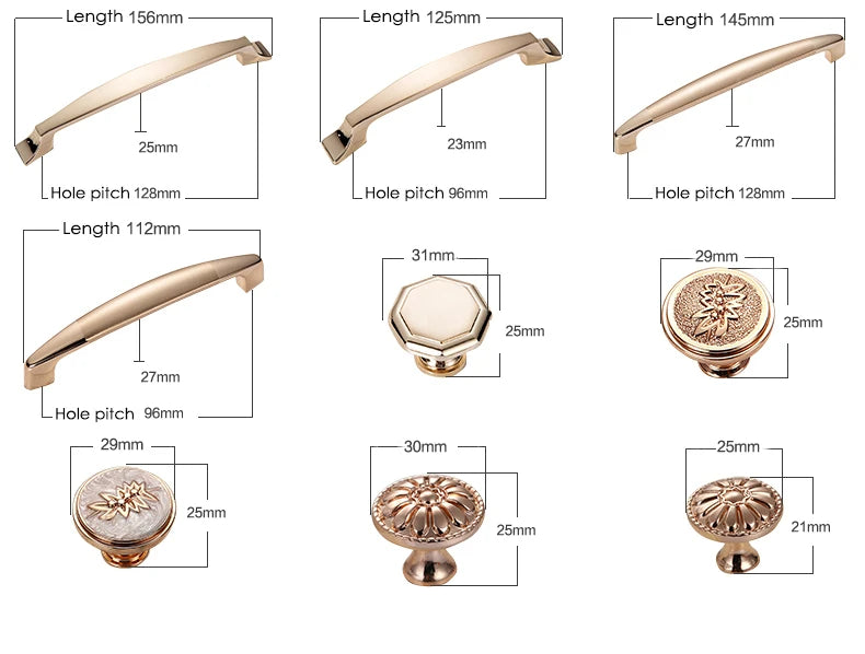 Champagne Gold Door Zinc Alloy Cabinet Handles