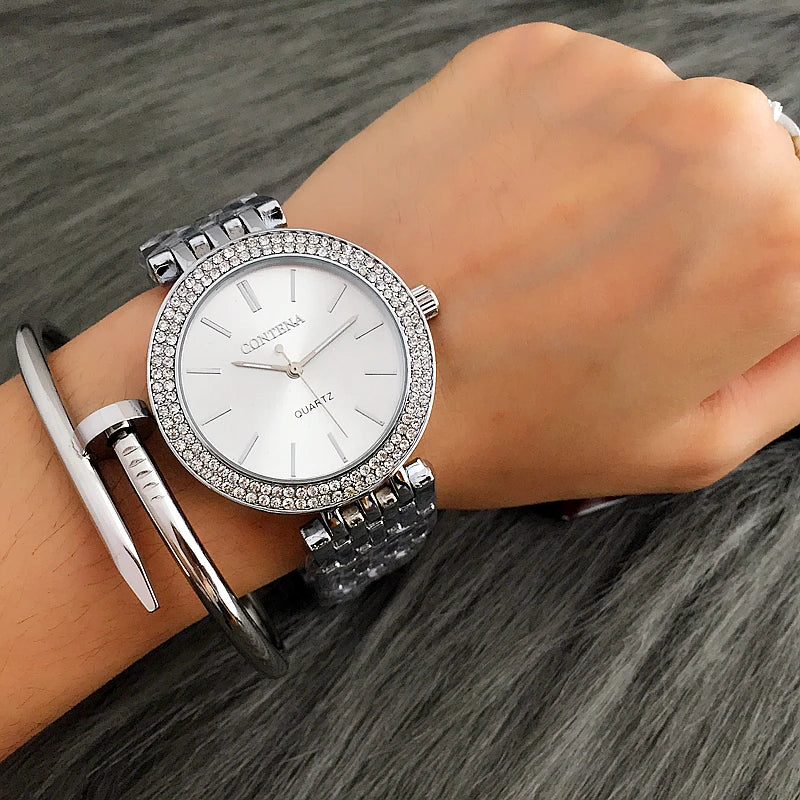 Woman's Luxury Rhinestone Silver Watch