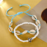 Fashion Blue Rope Shell Anklets with Vintage Beads and Turtle Charm