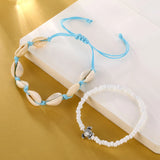 Fashion Blue Rope Shell Anklets with Vintage Beads and Turtle Charm