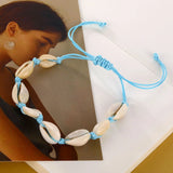 Fashion Blue Rope Shell Anklets with Vintage Beads and Turtle Charm