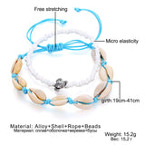 Fashion Blue Rope Shell Anklets with Vintage Beads and Turtle Charm