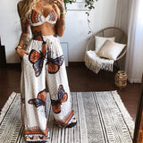 Summer Boho Beach Style Top + Loose Wide Leg Pants