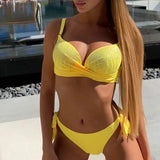 Yellow Push Up Rhinestone Bikini