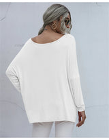 Oversize Long Sleeve Top - V-neck Loose Knot Tops Tee