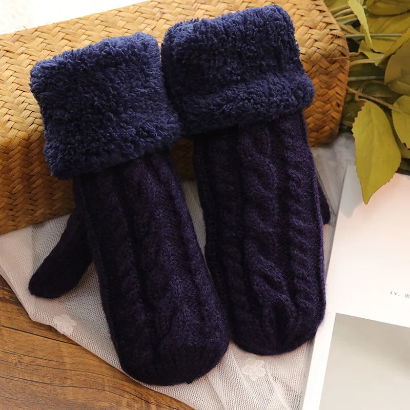 Women's Twist Flowers Wool Knit Mittens