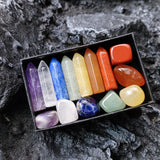 Seven Chakra Hexagonal Column Point Wand Natural Crystal Power Healing Stone Set