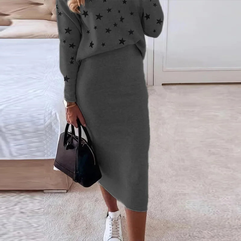 Casual Turtleneck Slim Pencil Skirt Set