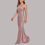 Sequins Wrap Ruched Sleeveless Cami Evening Dress