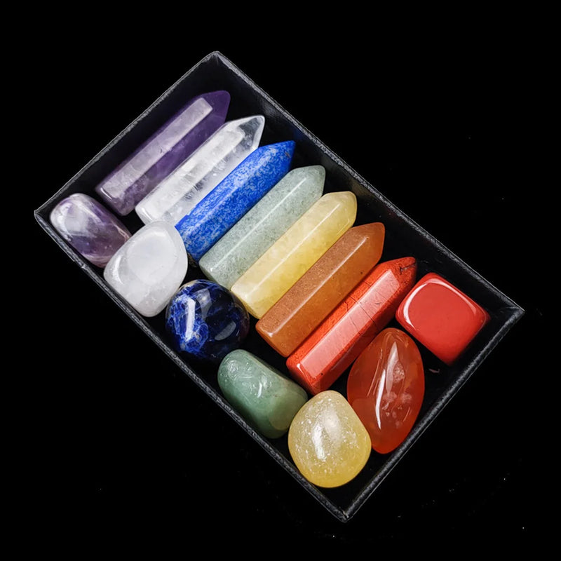 Seven Chakra Hexagonal Column Point Wand Natural Crystal Power Healing Stone Set