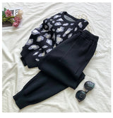 Long Sleeve Knit Leopard Pullover Sweater + Pants Set