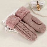 Women's Twist Flowers Wool Knit Mittens