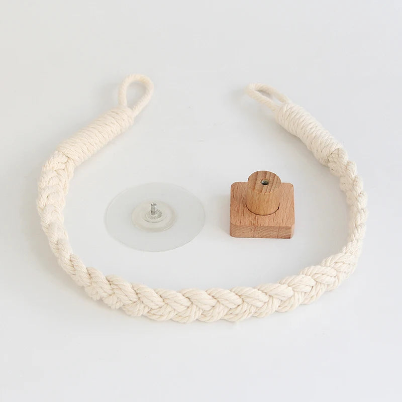 Nail-Free Rope and Wood Hook Paper or Hand Towel Holder