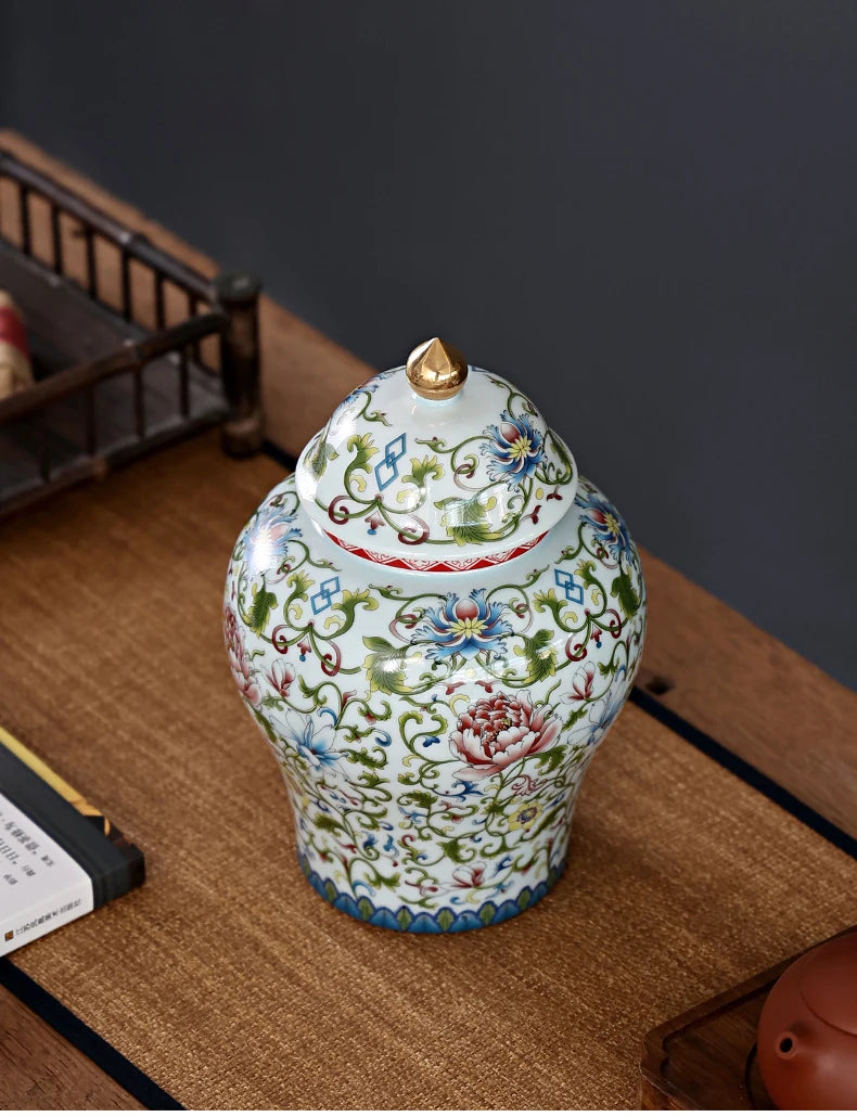 Modern Enamel Painted Flower Decorative Jar