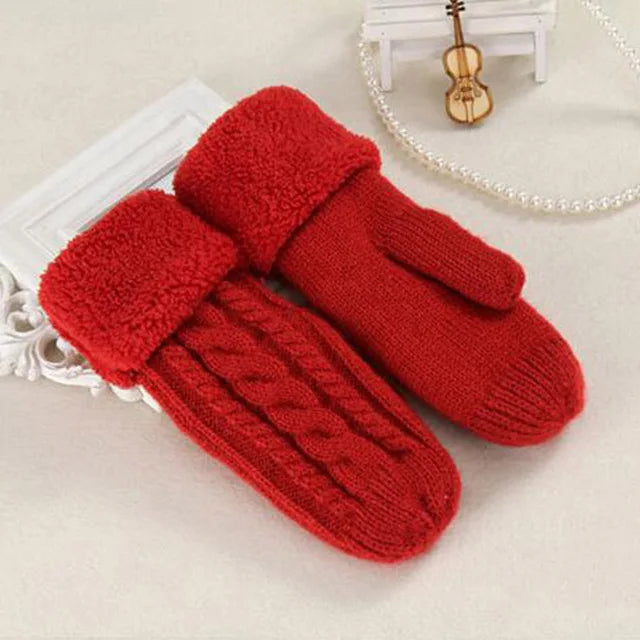 Women's Twist Flowers Wool Knit Mittens