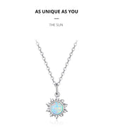 925 Sterling Silver White Opal Sun Pendant Necklace