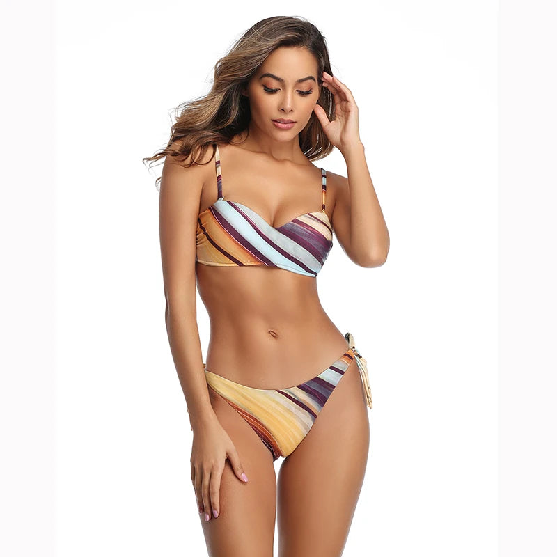 Striped Bikini -  Beach Side Tie Bathing Suits