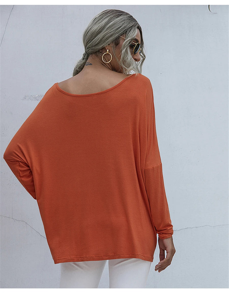 Oversize Long Sleeve Top - V-neck Loose Knot Tops Tee