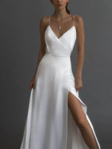 White sleeveless V-neck Long Dress