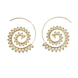 Indian Spiral Lotus Flower Surya Leaf Heart Earrings - Hoop Earrings