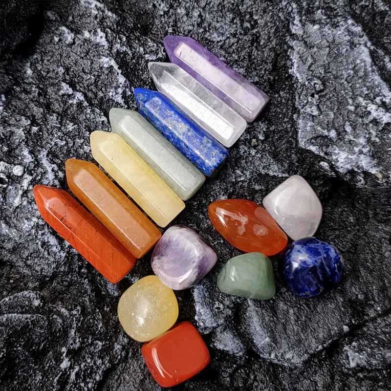 Seven Chakra Hexagonal Column Point Wand Natural Crystal Power Healing Stone Set