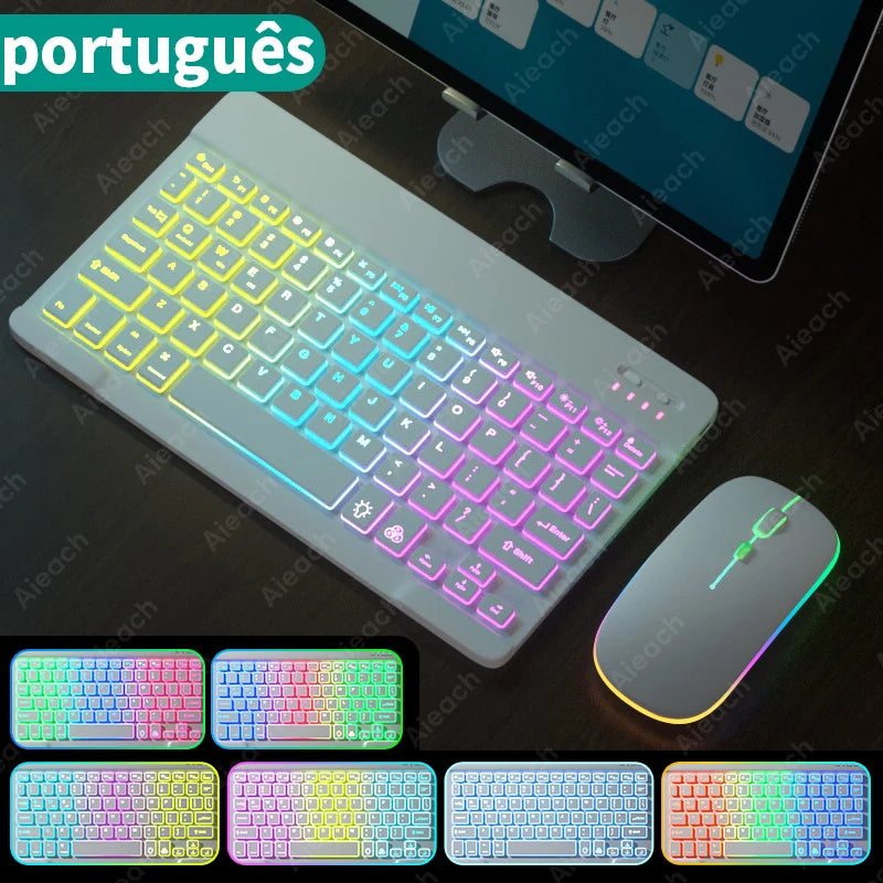 Rainbow RGB Backlit Wireless Keyboard and Mouse Set for Tablet, iPad, and Smartphone