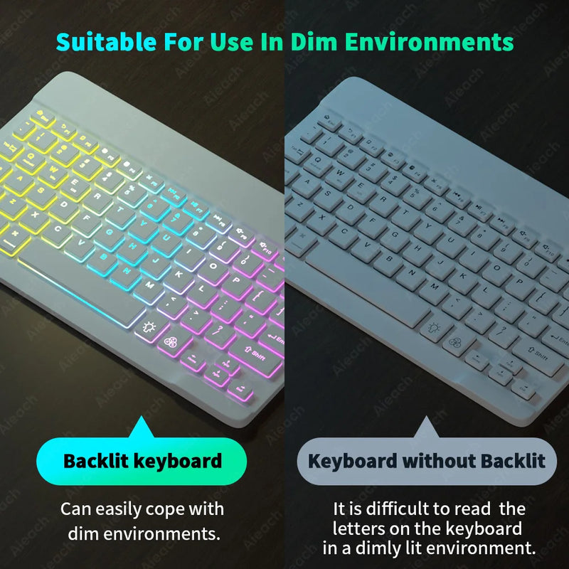 Rainbow RGB Backlit Wireless Keyboard and Mouse Set for Tablet, iPad, and Smartphone