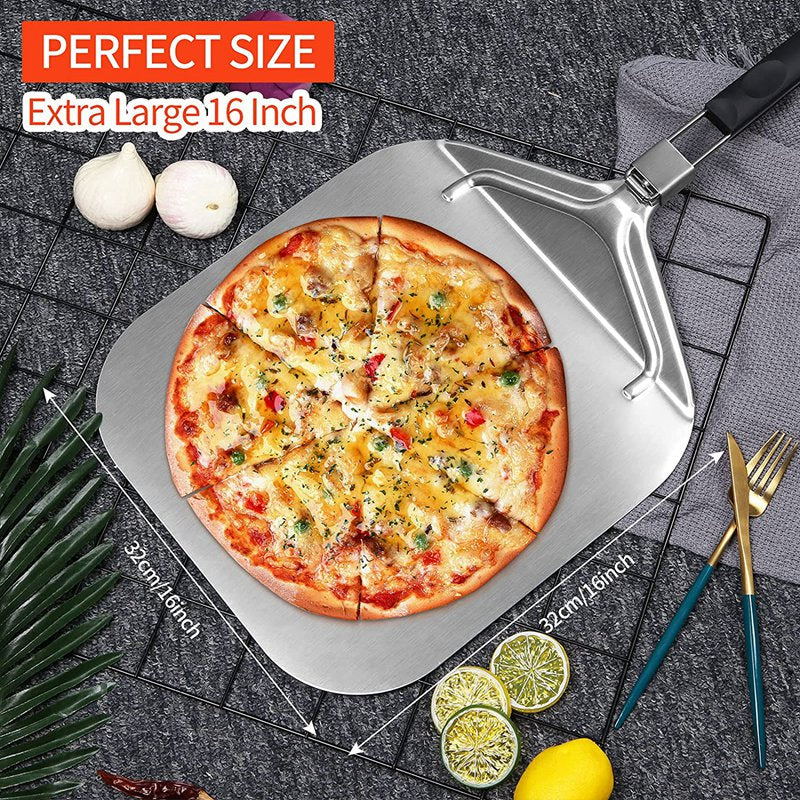 Folding Aluminum Pizza Peel for Pizza Stone, Professional Home Use Pizza Shovel