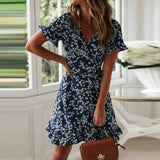 Aachoae Summer V-Neck Floral Print Mini Dress