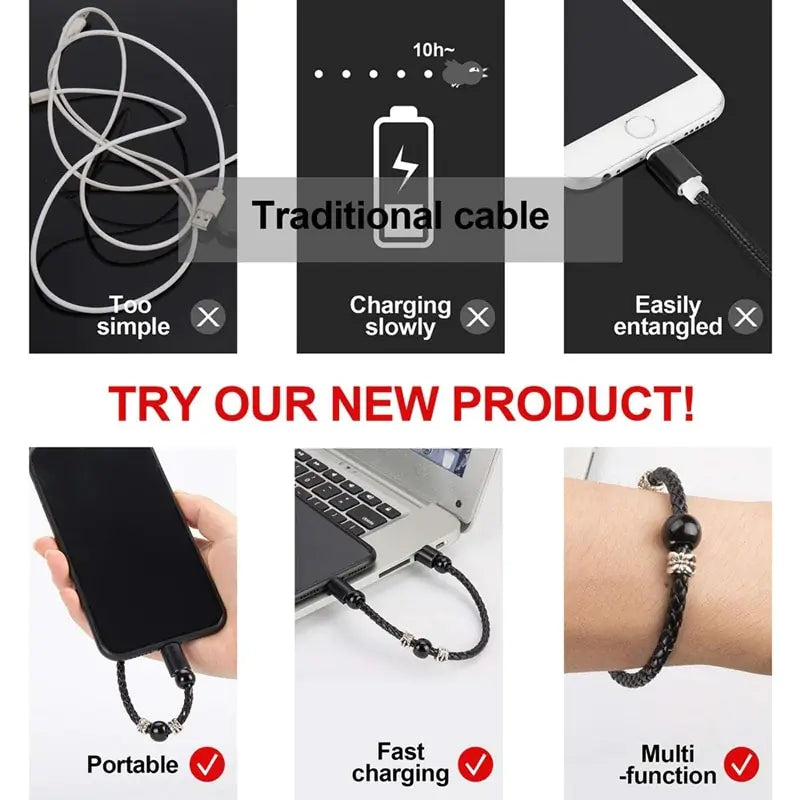 Leather Portable USB Type C and Micro Bracelet Phone Charger