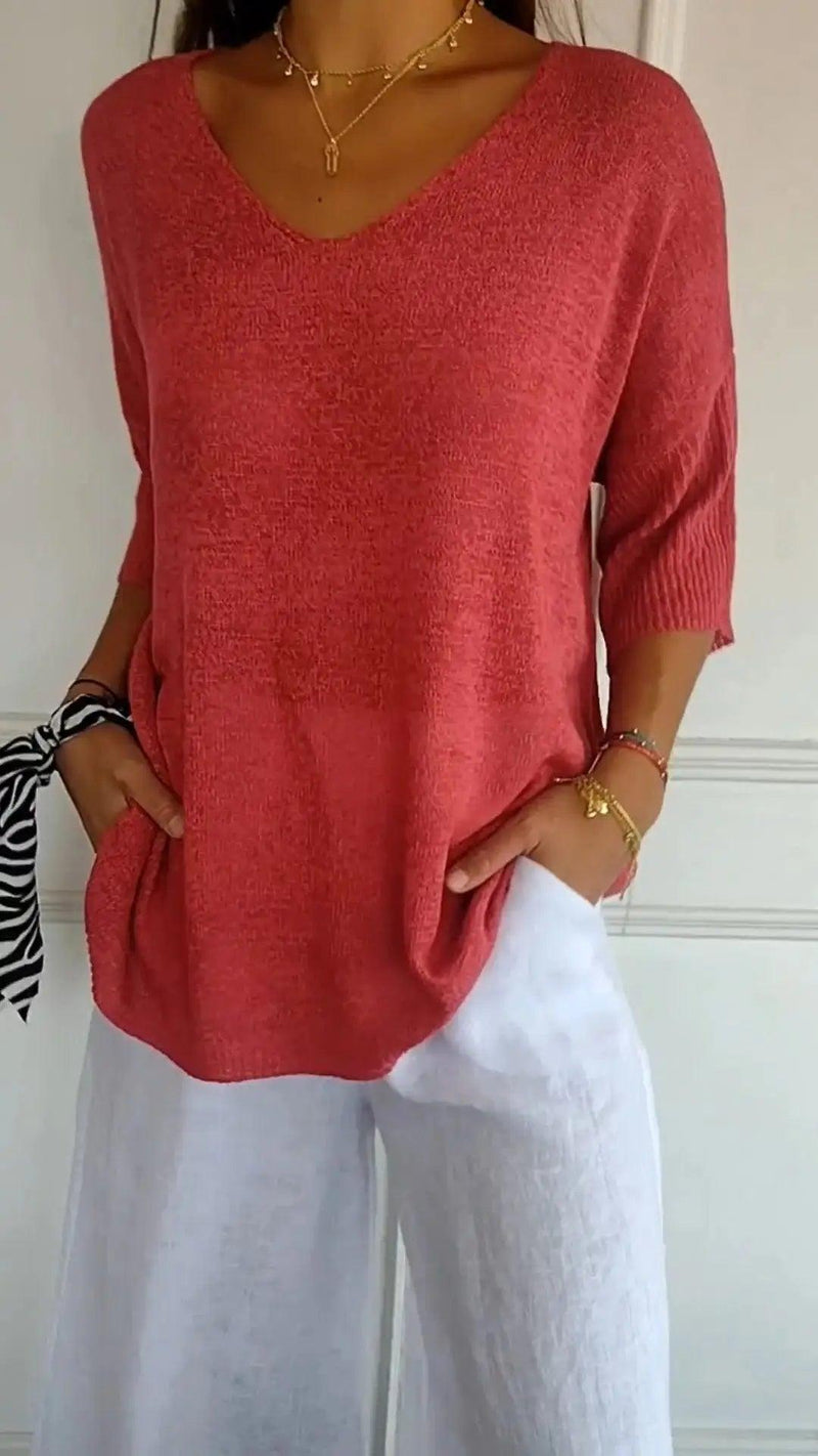 Trendy V-Neck Top - The Next Door Neighbor 