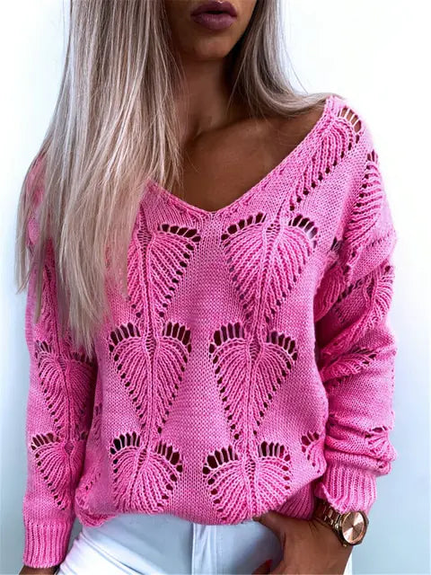 V-neck casual long-sleeved sweater