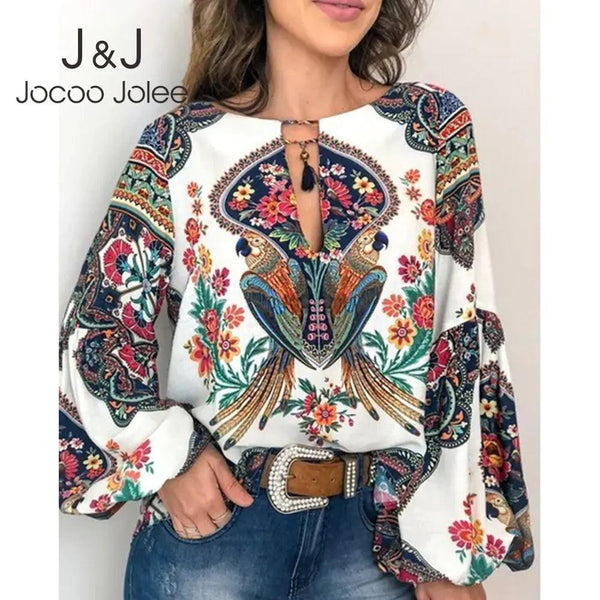 Floral Lantern Sleeve Boho Blouse - The Next Door Neighbor 