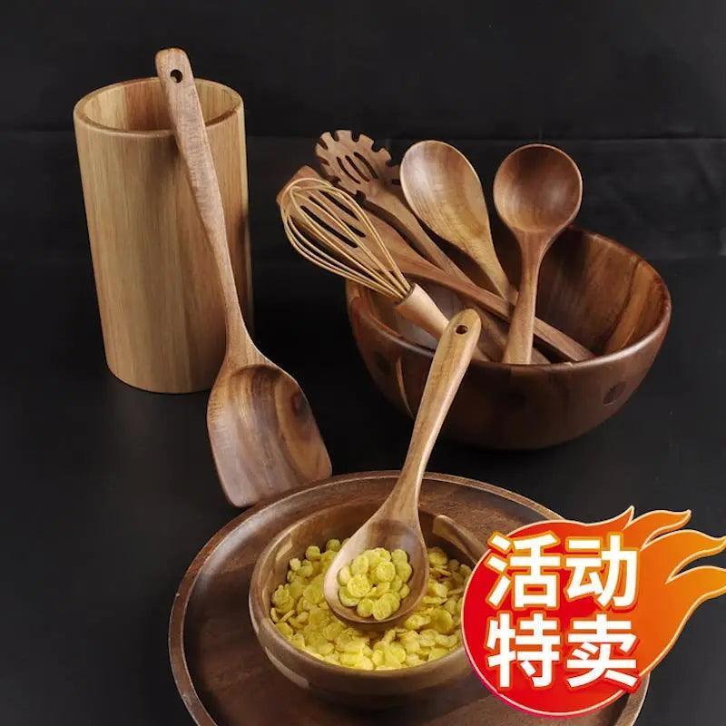 7-Piece Handcrafted Teak Utensil Set - The Next Door Neighbor 