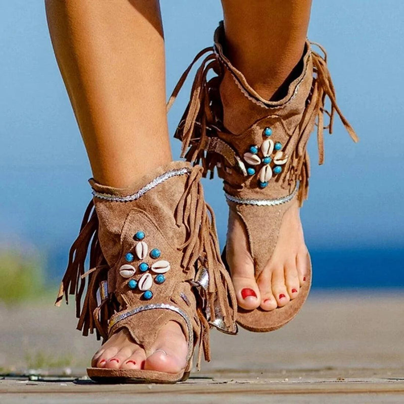 Boho Fringed Flat Sandals - The Next Door Neighbor 