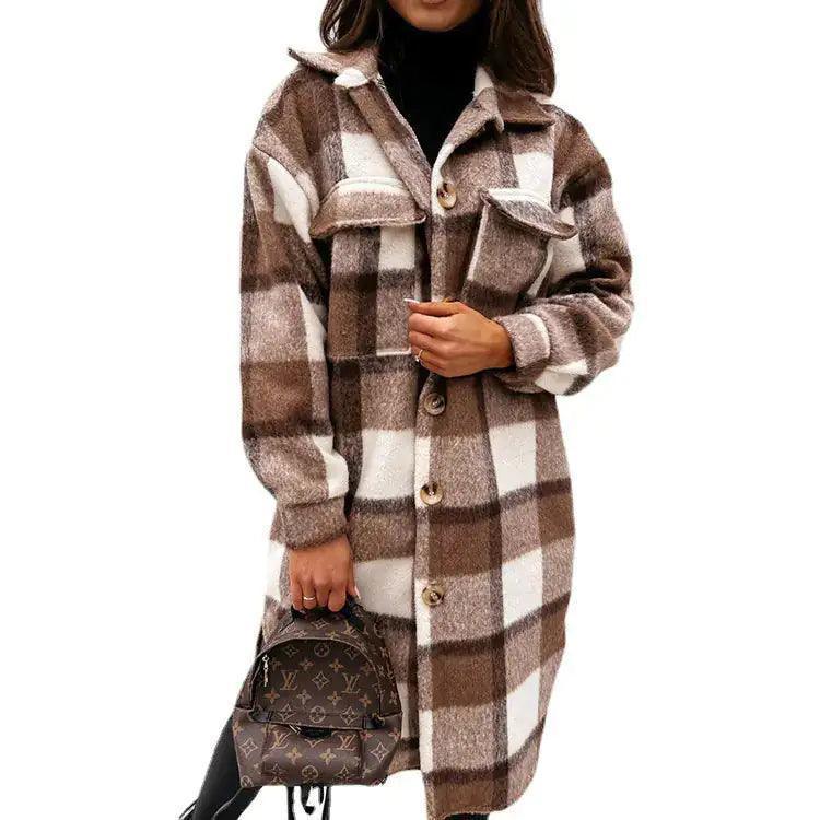 Woolen Plaid Overcoat - The Next Door Neighbor 