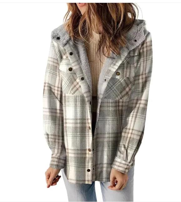 Casual Plaid Hooded Woolen Coat