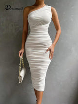 Mesh One-Shoulder Ruched Dress - The Next Door Neighbor 